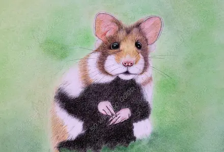 drawing of a common hamster standing in a meadow